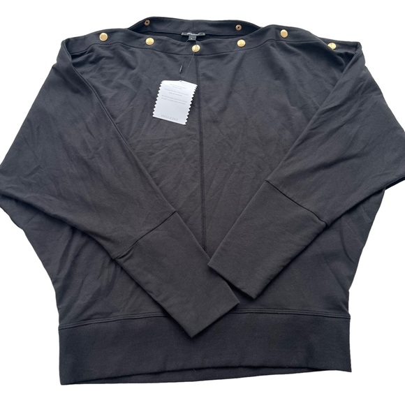 Stella & Dot Womens Large Black Gold Snap Boatneck Dolman Sleeve Jersey Knit Top - Picture 11 of 15